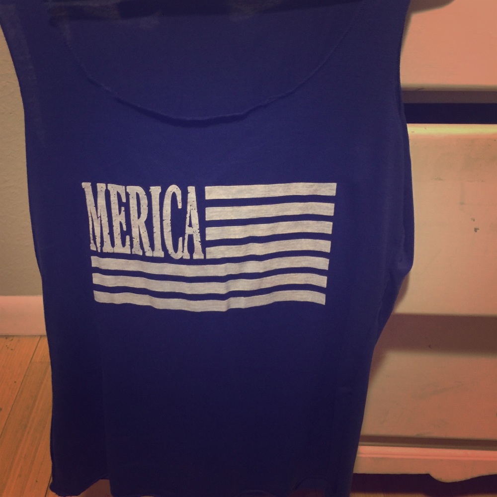 Blue tank top w ‘Merica flag on front